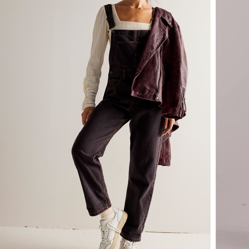 Free People We The Free Ziggy Denim Overalls in Dirty Deeds (dark brown)